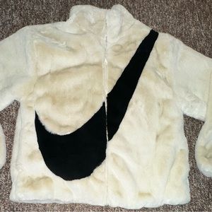 Nike sportswear faux fur swoosh jacket NWOT size xs never worn